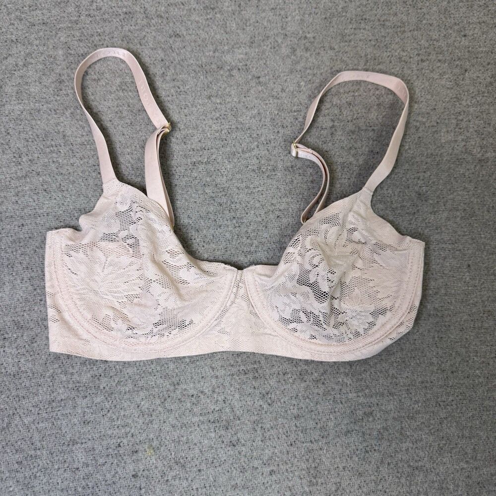 Natori Bra Beige Lace Underwire Unlined Seamless Floral Sheer Lingerie Women 30C